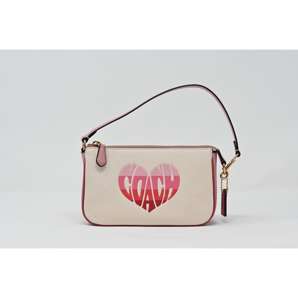 COACH NOLITA 19 Wristlet Chalk Pebbled Leather Stripe Heart Motif CA797 NWT - Picture 1 of 12